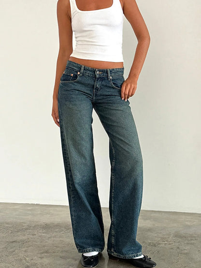 Jean à jambes droites pour femmes, haute qualité, quatre saisons, nouvelle mode, ample, taille basse, jambes larges, décontracté, sans élastique