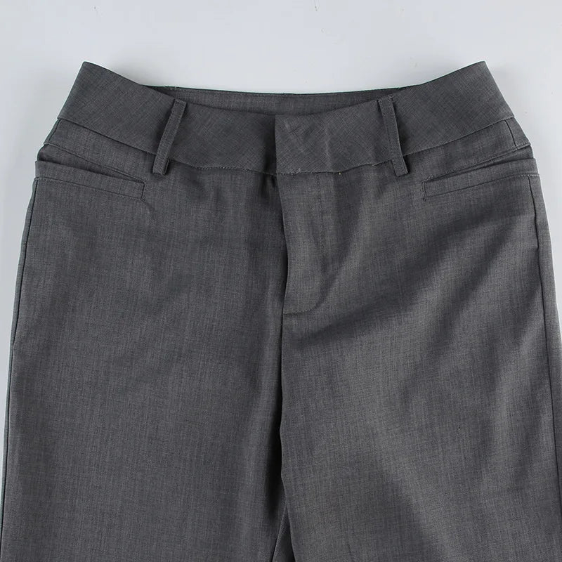 Lucyever-Pantalon évasé taille basse pour femme, pantalon moulant pour femme, poche mince, jambe large rétro, rue haute, mode fjFashion, dame de bureau, gris, Y2K