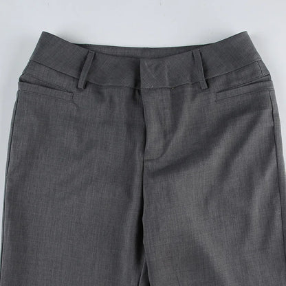 Lucyever-Pantalon évasé taille basse pour femme, pantalon moulant pour femme, poche mince, jambe large rétro, rue haute, mode fjFashion, dame de bureau, gris, Y2K
