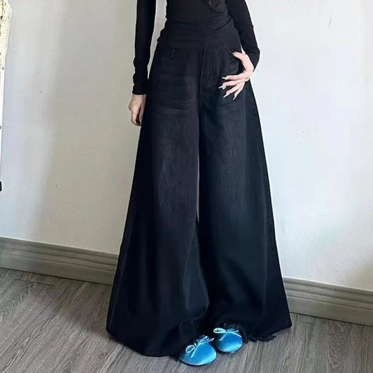 Automne printemps jambe large jean femmes Denim pantalon Vintage pantalon droit mode femme noir jean décontracté pantalon à jambes larges