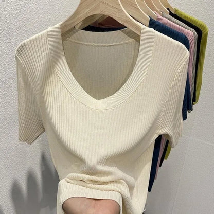 T-shirt d'été polyvalent à manches courtes pour femme, coupe couvertes, haut simple, piedmont Ice InjChic
