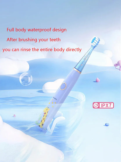 Brosse à dents électrique sonique pour enfants, dessin animé avec lumière LED colorée, étanche IPX7, nettoyage total des dents, brosse à dents de soin Rechargeable