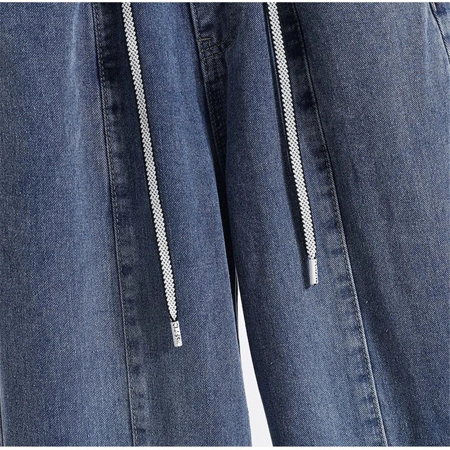 Bigsize cordon taille haute jean droit décontracté Baggy Cowboy pantalon jambe large pantalons femmes Vaqueros corée Denim pantalon