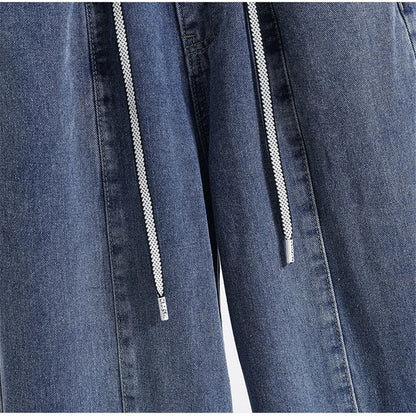 Bigsize cordon taille haute jean droit décontracté Baggy Cowboy pantalon jambe large pantalons femmes Vaqueros corée Denim pantalon
