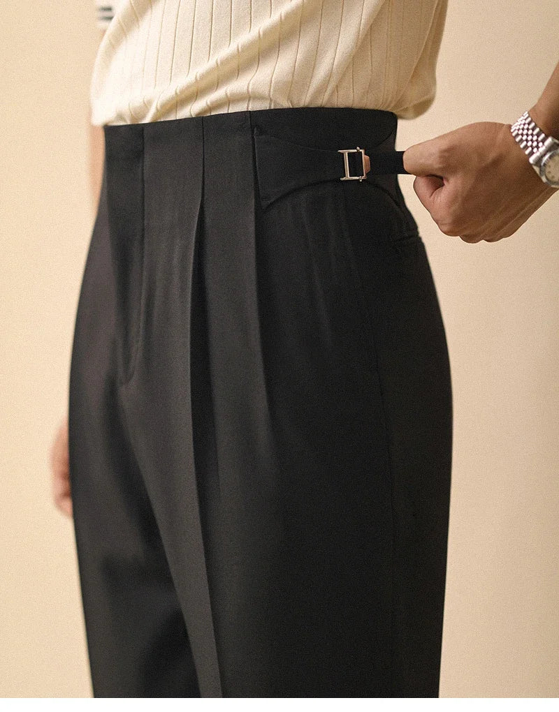 Pantalon droit d'été pour hommes bouton de Paris sans repassage coupe ample affaires Naples pantalons décontractés taille haute pantalon de bureau hommes