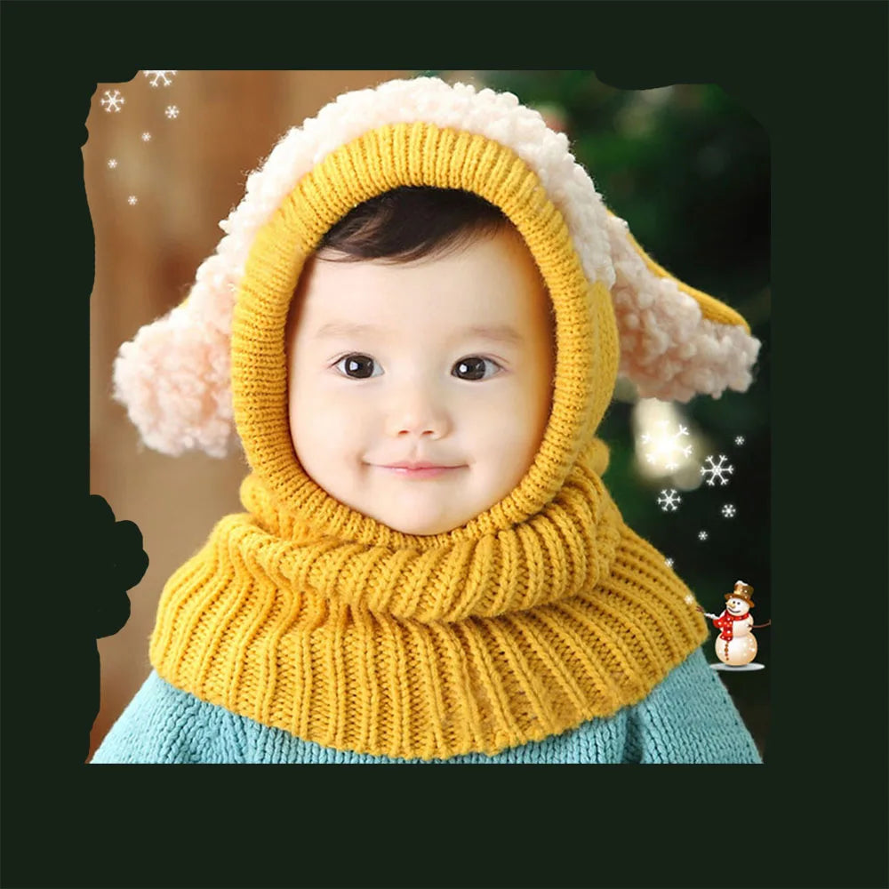 Chapeau écharpe en laine pour enfants coréens, chiot mignon d'hiver, chapeaux chauds pour bébés garçons et filles avec châle pour enfants de 6 à 36 mois