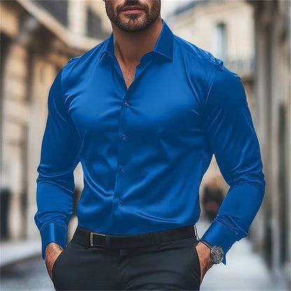 Chemise homme décontracté confort couleur unie vacances de mariage chemise à manches longues luxe Royal haut à revers grande taille expédition rapide