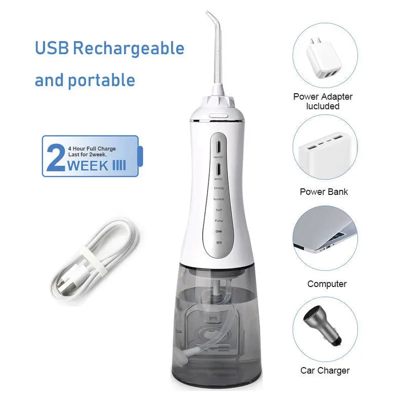 Irrigateur buccal portable, hydropulseur, aste, jet d'eau dentaire pour les dents, précieux, étanche, nettoyeur de dents, 6 embouts, 5 modes, 350ml