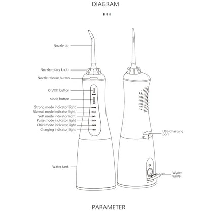 Irrigateur buccal portable, hydropulseur, aste, jet d'eau dentaire pour les dents, précieux, étanche, nettoyeur de dents, 6 embouts, 5 modes, 350ml