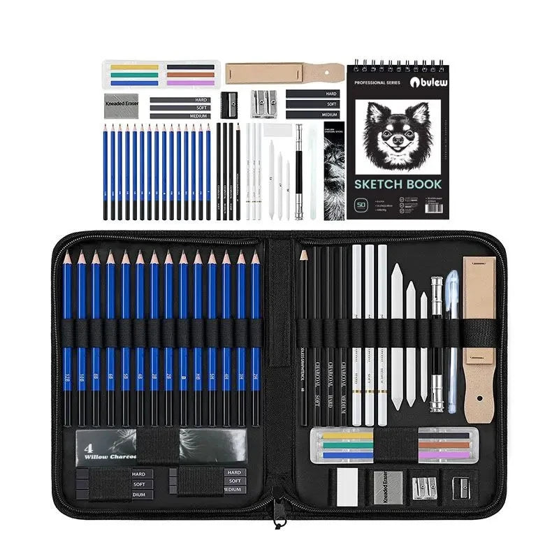 Bview Art Pro Art Kit 49 pièces-ensemble de fournitures de croquis avec crayons graphite/charbon de bois, bloc de croquis et outils pour artistes adultes