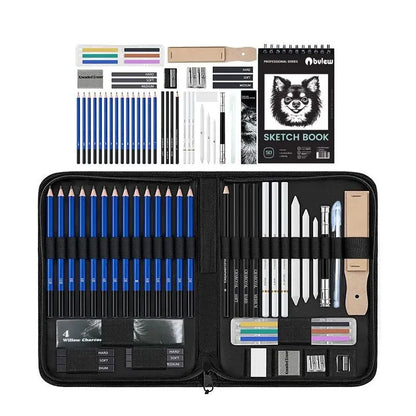 Bview Art Pro Art Kit 49 pièces-ensemble de fournitures de croquis avec crayons graphite/charbon de bois, bloc de croquis et outils pour artistes adultes