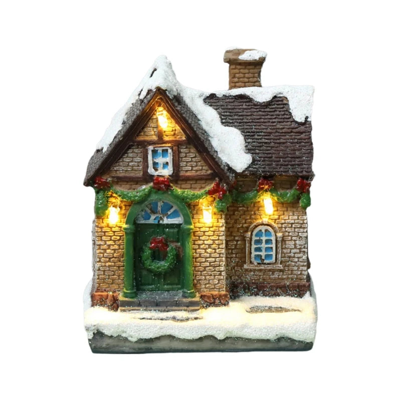 Maison lumineuse Led de noël, ornements d'arbre de noël, petite maison de Village en résine, lueur de noël, décors de bonne année sans batterie