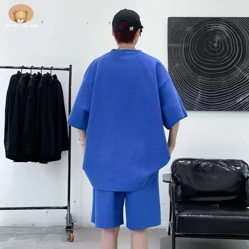Survêtement d'été pour hommes, Streetwear de dessin animé japonais, Hip Hop Rock, décontracté, court imbibé cool, imprimé gaufré, ensemble 2 pièces, nouveau