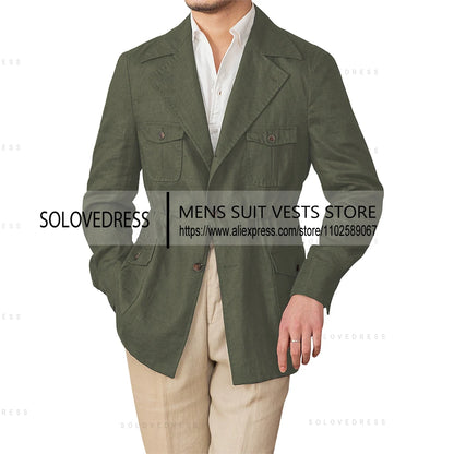 Veste en lin simple boutonnage col à revers coupe ajustée lin costumes pour hommes veste d'été Blazer (juste une veste)