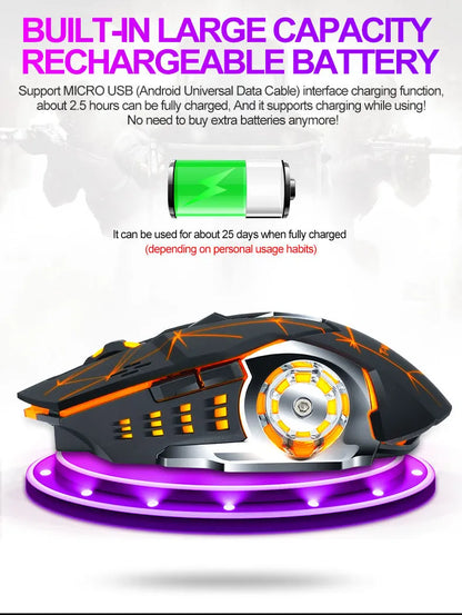 Souris de jeu sans fil 6 touches Rétroéclairage RVB Souris de jeu Bluetooth 2.4G Connexion USB Double mode Batterie rechargeable 3 niveaux DPI T-WOLF Q13 Clic silencieux Conception ergonomique