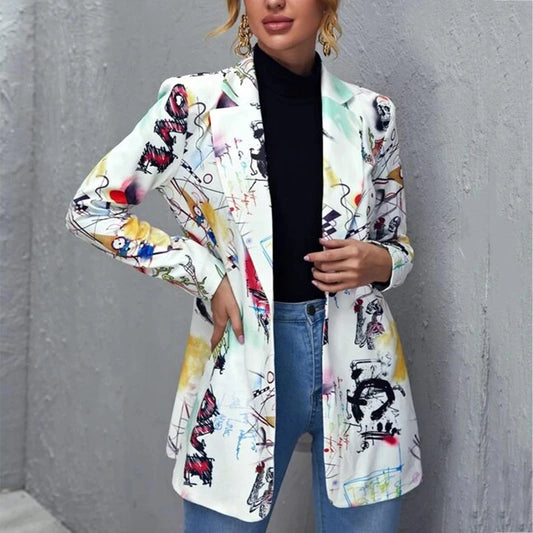 Blazer Vintage Imprimé Graffiti pour Femme, Veste Élégante, Manteau Américain, Grande Taille, Mode High Street, Nouvelle Collection Printemps 2021