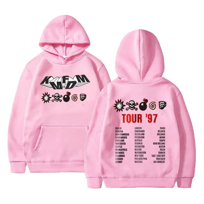 Kmfdm Tour 97 Graphic Hoodie pour hommes et femmes, Rock Band Vintage Gothic Punk Pullover Hoodies, Unsiex Casual Smile Cotton Sweatshirt