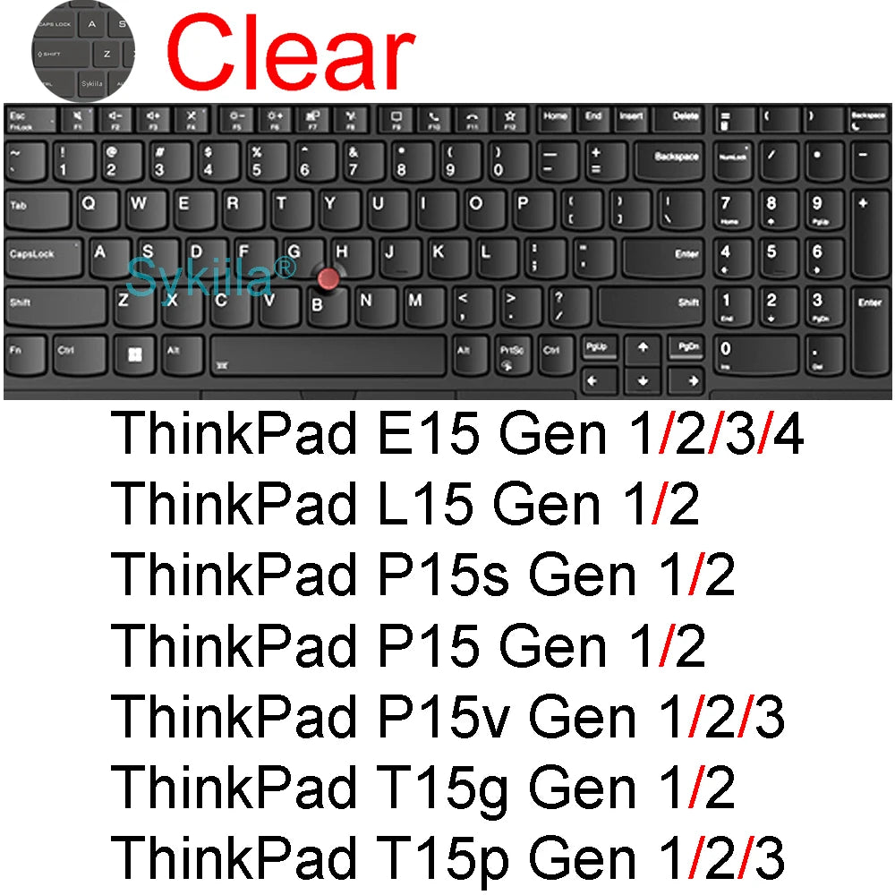 Housse de clavier pour Lenovo ThinkPad 15 T15 E15 L15 P15 P15s P15v T15g T15p P1 Gen 4 3 2, étui de protection en Silicone 15.6