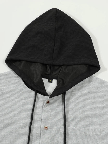 2025 printemps et automne hommes gaufre treillis couleur boutonnage à capuche cardigan décontracté manteau nouvelle mode lâche sports de plein air haut pour hommes