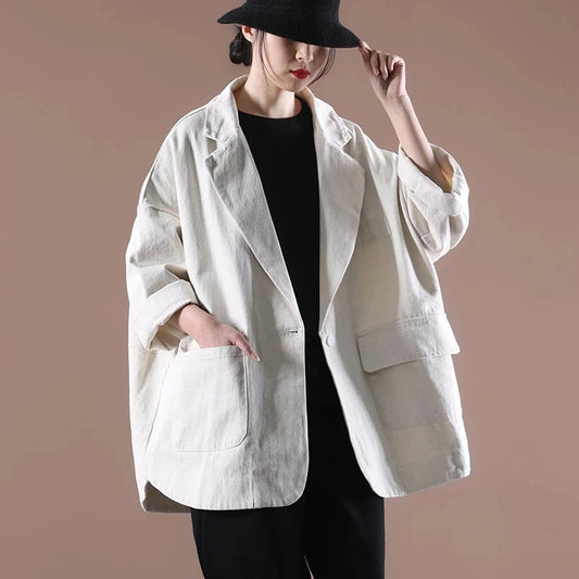 Printemps automne 2025 nouvelle femme coréenne costume ample manteau femmes littéraire un bouton solide Blazer veste Cardigan vêtements d'extérieur femme