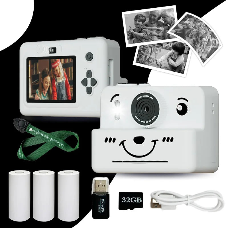 Appareil photo à impression instantanée pour enfants avec carte mémoire de 32 Go, jeux photo, vidéo et puzzle et musique, cadeau parfait pour garçons et filles âgés de 4 ans et plus