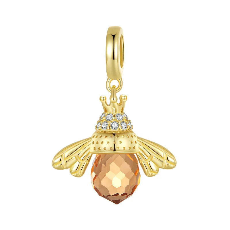 BAMOER 925 en argent Sterling belle abeille Orange insecte pendentif collier pour les femmes 14K plaqué or