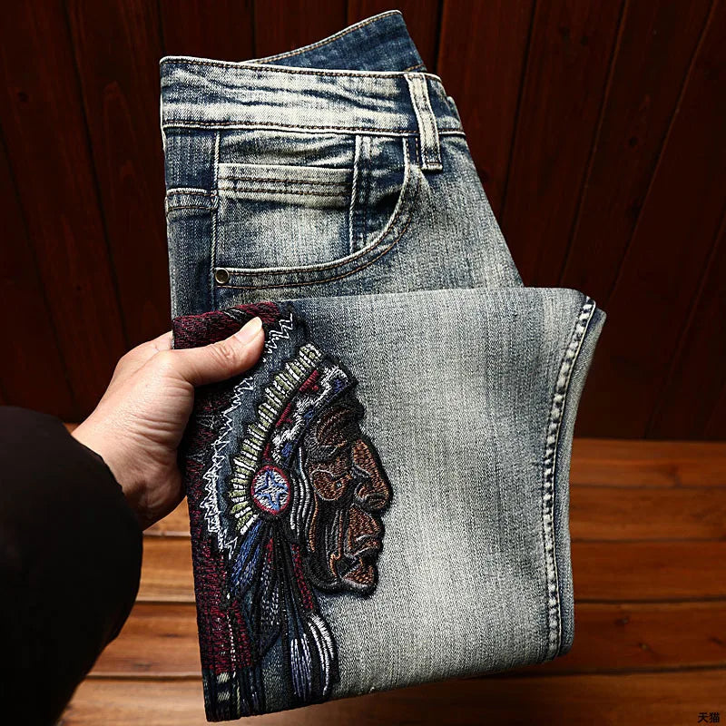 Jean Brodé Perforé pour Homme, Pantalon en Denim, observateur, Haut de Gamme, artificiel astique, Marque de Mode, Slim Fit, High Street Casual, Nouveau