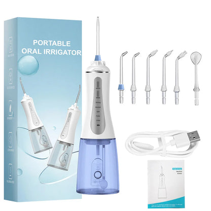 Irrigateur buccal portable, hydropulseur, aste, jet d'eau dentaire pour les dents, précieux, étanche, nettoyeur de dents, 6 embouts, 5 modes, 350ml