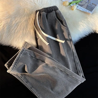 Jean coréen rétro pour hommes et femmes, modèles d'automne et d'hiver, rembourré et épais, ample, droit, jambes larges, pantalons décontractés