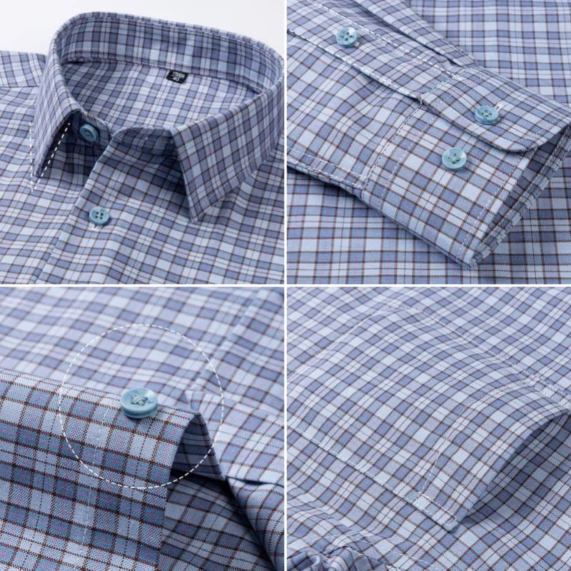 Chemise Oxford rayée à carreaux pour hommes, chemise sociale à manches longues, chemises de travail décontractées, poche, pur coton, qualité, S- 7XL, 8XL, 100%