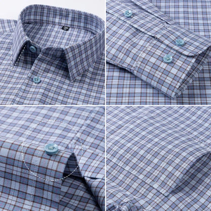Chemise Oxford rayée à carreaux pour hommes, chemise sociale à manches longues, chemises de travail décontractées, poche, pur coton, qualité, S- 7XL, 8XL, 100%