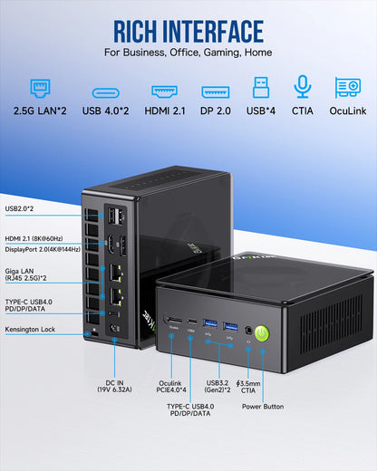 GMKtec K8 Plus Mini PC AMD R7 8845HS 8 cœurs 16 threads DDR5 5600Mhz Pcie 4.0 SSD WIFI6 BT5.2 Win11 Pro ordinateur de jeu de bureau