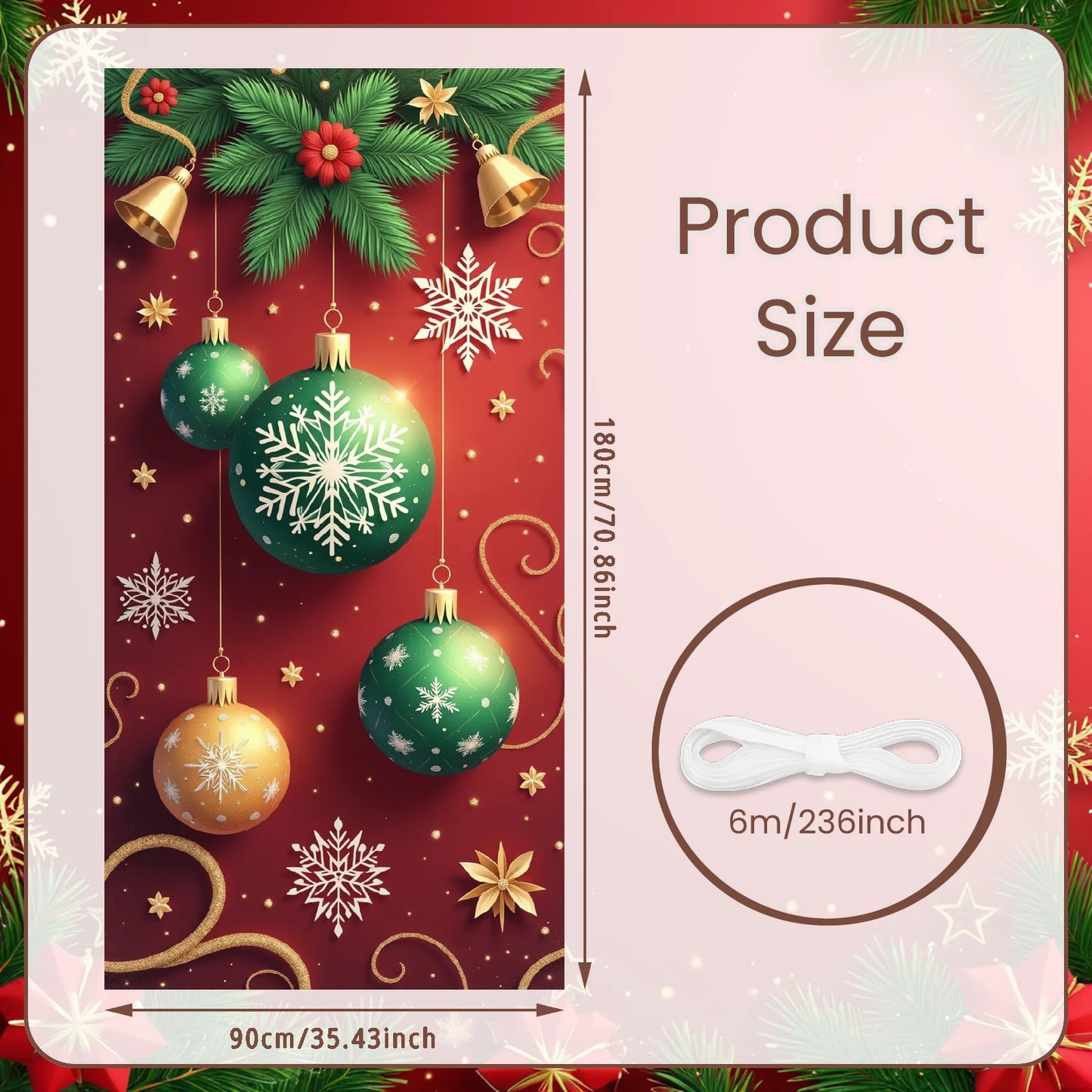 Bannière de Noël Ornements rouges Décoration de vacances Motif de flocon de neige Festivités d'hiver pour la décoration de la maison Célébration de vacances I