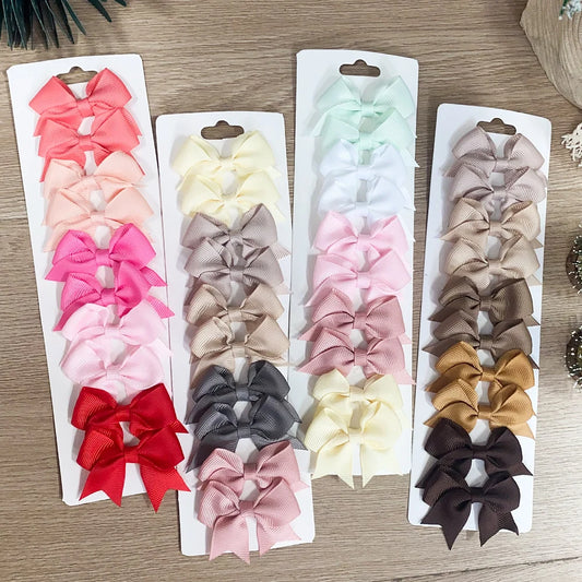 Pinces à cheveux avec nœuds pour enfants, couleur unie, pour bébés filles, ruban fait à la main, épingle à cheveux, Barrettes, accessoires pour cheveux du nouvel an, 10 pièces/ensemble