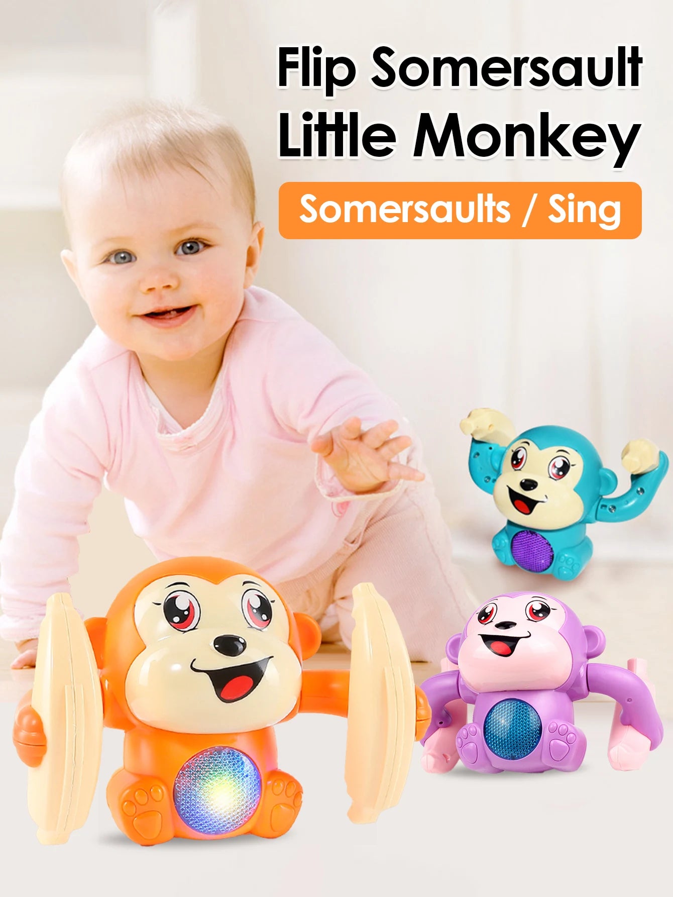 1 bébé jouet électrique roulant singe lumière musique puzzle son invite singe jouet pour enfants cadeau préscolaire éducation jouet