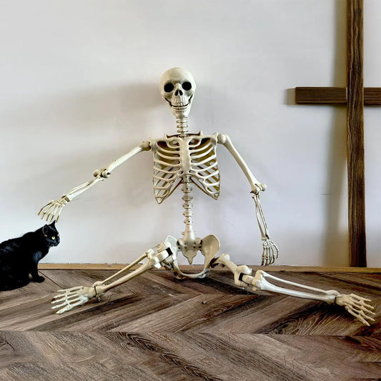 Squelette d'halloween réaliste, avec articulations mobiles, décorations extérieures résistantes aux intempéries, accessoires Photo effrayants pour fête