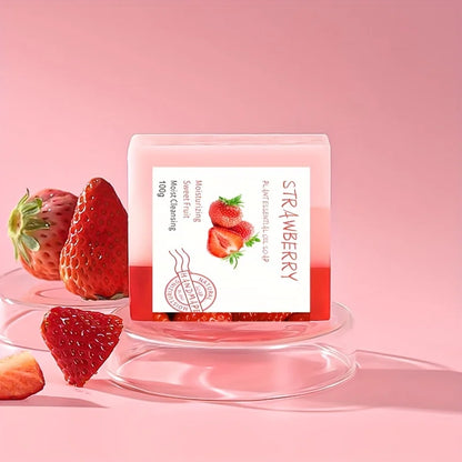 1 pièces x 100g de savon aux fraises nourrissant fait à la main – Mousse riche, nettoyage en profondeur et hydratant, parfait pour la maison et les voyages