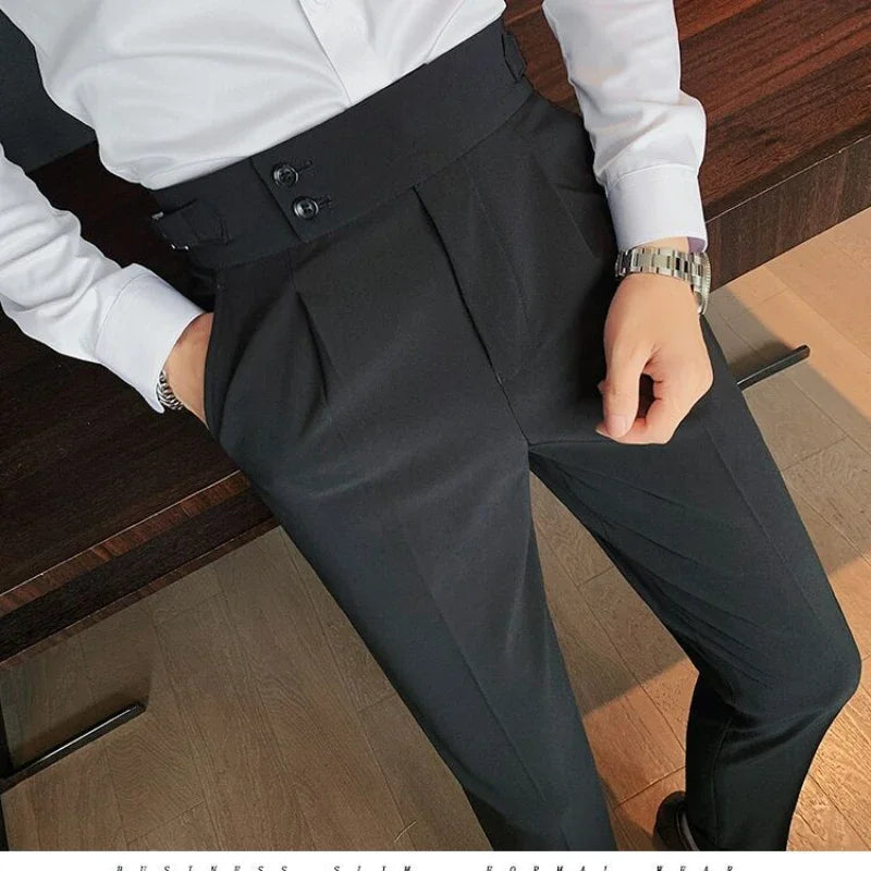 Hommes de haute qualité élégant mince robe pantalon Naples costume pantalon taille haute italien affaires formel pantalon Social Banquet mariage
