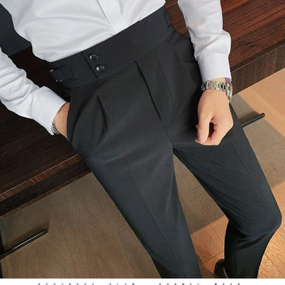 Hommes de haute qualité élégant mince robe pantalon Naples costume pantalon taille haute italien affaires formel pantalon Social Banquet mariage