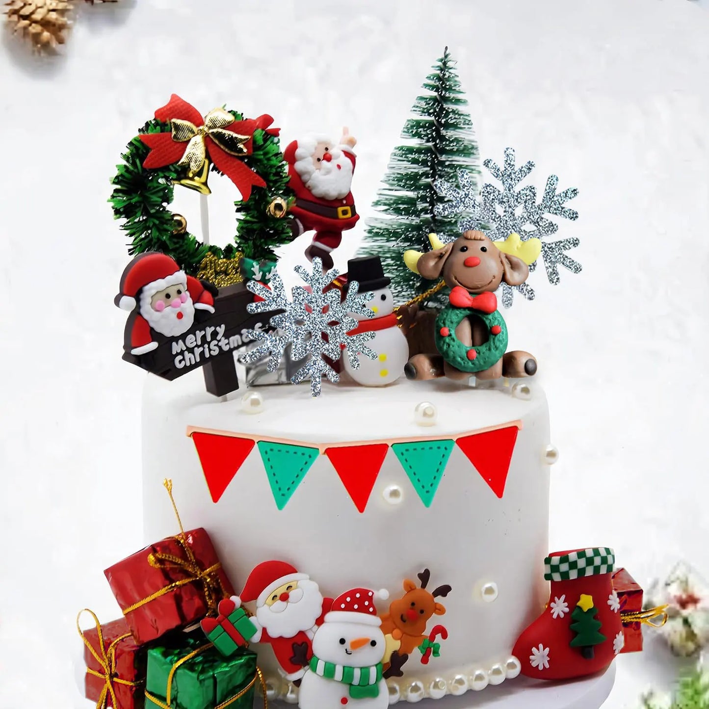 Décoration de Gâteau de Noël, Bonhomme de Neige, Arbre, Chi, 30 Pièces