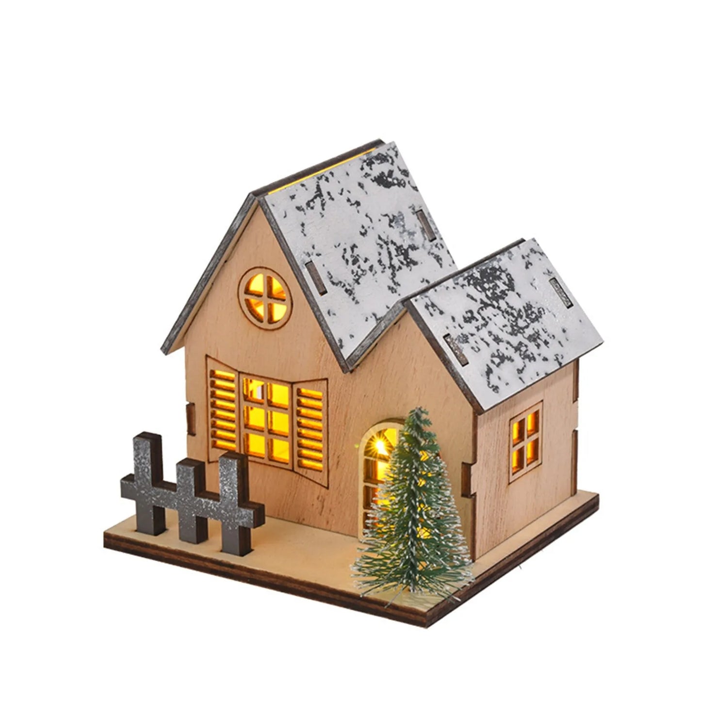 Maison en bois avec lumière LED pour Noël, cabine Shoous, décorations de joyeux Noël, ornements d'arbre de Noël bricolage, cadeau pour enfants, nouvel an