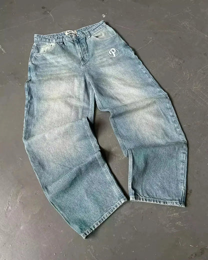 Baggy jean femmes américain Streetwear à la mode lavé Denim pantalon rétro Hip Hop haute rue cloche-bas