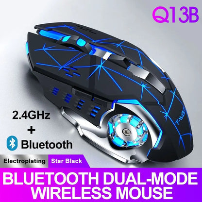 Souris de jeu sans fil 6 touches Rétroéclairage RVB Souris de jeu Bluetooth 2.4G Connexion USB Double mode Batterie rechargeable 3 niveaux DPI T-WOLF Q13 Clic silencieux Conception ergonomique