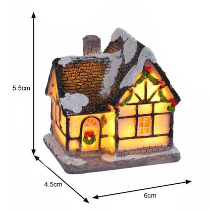 Ornement de maison de Noël recouvert de neige à LED en résine, statue de figurine, décoration de festival, fête à la maison
