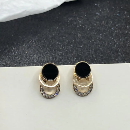 Boucles d'oreilles rondes en argent S925, strass assortis avec tout, simples, goutte d'eau noire,