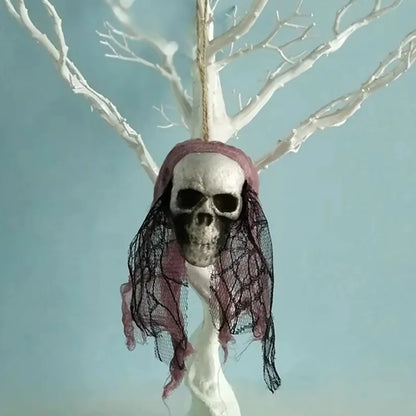 Décorations de crâne d'halloween, ornements suspendus de crâne en mousse, tête d'os de vêtements de mariée, accessoires de décoration d'horreur de maison hantée