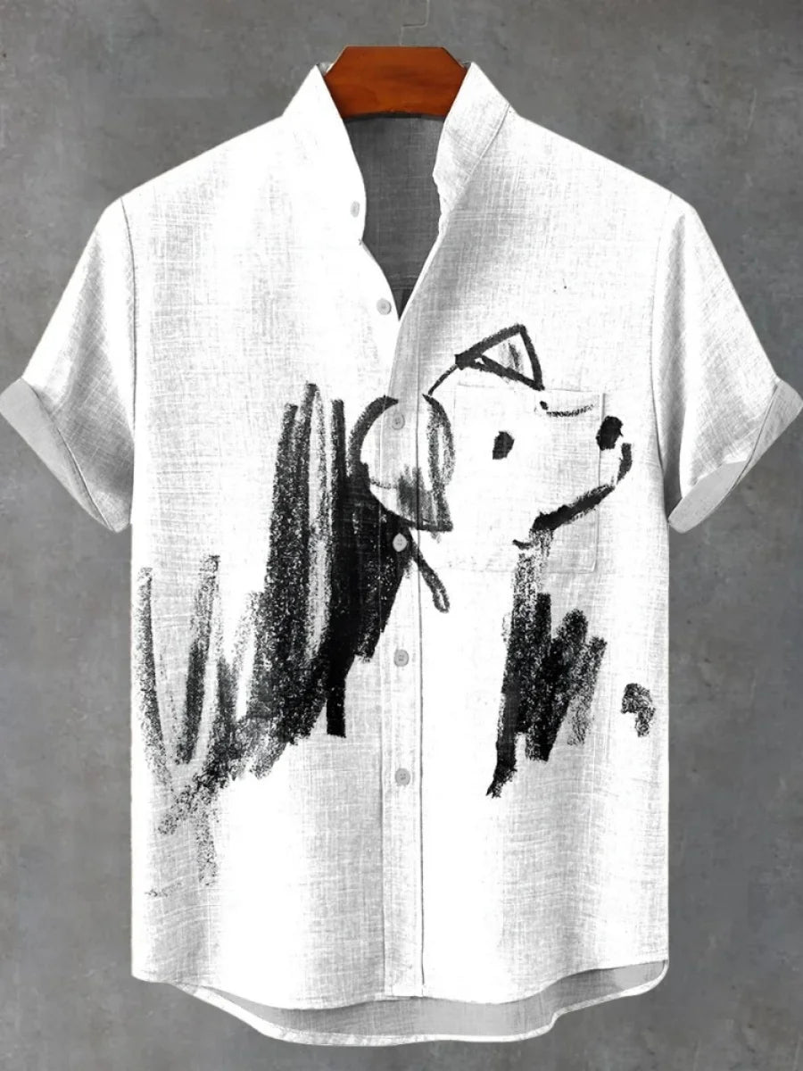 2025 hommes décontracté mode nouvelle chemise en lin Art imprimé chien de compagnie motif chemises mode décontracté et confortable hommes chemise unie