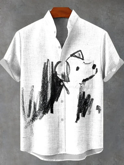 2025 hommes décontracté mode nouvelle chemise en lin Art imprimé chien de compagnie motif chemises mode décontracté et confortable hommes chemise unie