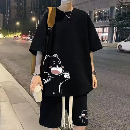 Survêtement d'été pour hommes, Streetwear de dessin animé japonais, Hip Hop Rock, décontracté, court imbibé cool, imprimé gaufré, ensemble 2 pièces, nouveau