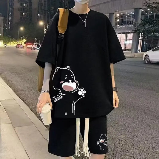 Survêtement d'été pour hommes, Streetwear de dessin animé japonais, Hip Hop Rock, décontracté, court imbibé cool, imprimé gaufré, ensemble 2 pièces, nouveau